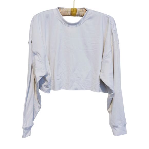 WeWoreWhat Cropped Raw Hem Thermal Sweatshirt Small White Stretch Lounge Minimal - Picture 2 of 9